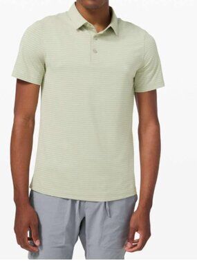 Lululemon Evolution Short Sleeve Polo Agile Stripe Green Fern White